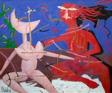 Pittura intitolato "Fire and Water" da Slav Nedev, Opera d'arte originale, Olio