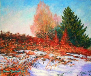 Painting titled "Последний снег!" by Viacheslav Bakaev, Original Artwork, Oil