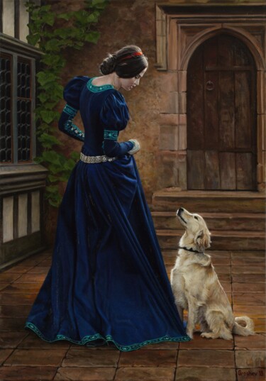 Painting titled "Naughty dog" by Слава Грошев, Original Artwork, Oil