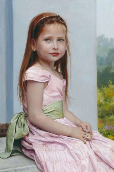 Painting titled "Portrait of a girl" by Slava Groshev, Original Artwork, Oil