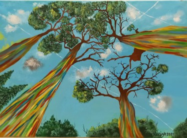 Painting titled "Eucalipto arcoiris" by Irina Ibragimova, Original Artwork, Oil Mounted on Wood Stretcher frame
