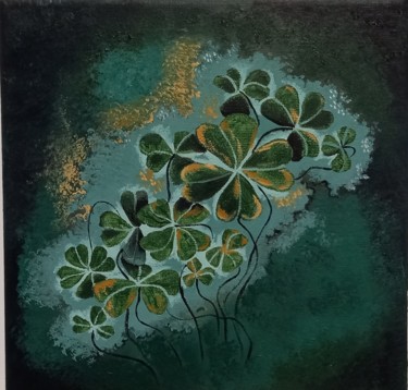 Painting titled "Clover with four le…" by Irina Ibragimova, Original Artwork, Oil Mounted on Wood Stretcher frame
