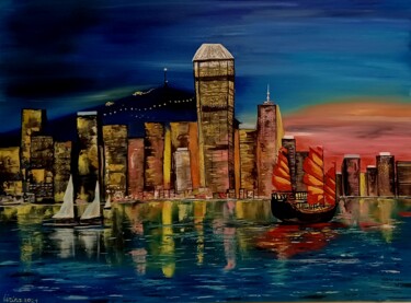 Malerei mit dem Titel "Hong Kong -my best…" von Irina Ibragimova, Original-Kunstwerk, Öl Auf Keilrahmen aus Holz montiert