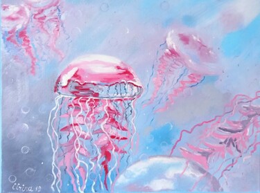Картина под названием "Transparent jellyfi…" - Irina Ibragimova, Подлинное произведение искусства, Масло Установлен на Дерев…