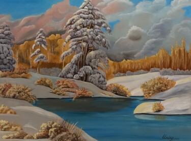 绘画 标题为“First snow” 由Irina Ibragimova, 原创艺术品, 油 安装在木质担架架上