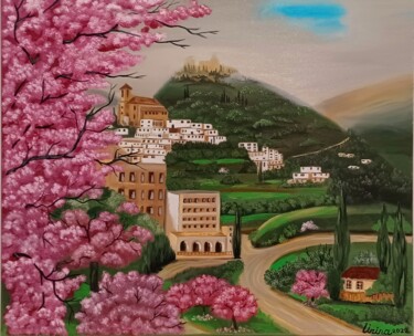 Painting titled "Primavera en España…" by Irina Ibragimova, Original Artwork, Oil Mounted on Wood Stretcher frame