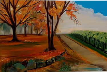 Painting titled "Otoño en España, Vi…" by Irina Ibragimova, Original Artwork, Oil Mounted on Wood Stretcher frame