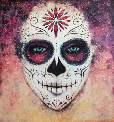 Malerei mit dem Titel "Mascara de la Muerte" von Sławomir Gruca, Original-Kunstwerk, Pastell