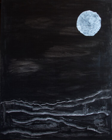 Peinture intitulée "Lune 80x100" par Slem, Œuvre d'art originale, Acrylique