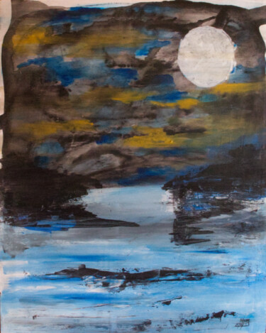 Peinture intitulée "Lune janvier 23" par Slem, Œuvre d'art originale, Acrylique