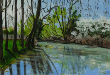 Painting titled "canal-printanier.jpg" by Sylvestre Leonard, Original Artwork, Acrylic