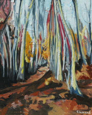 Peinture intitulée "sous bois enflammé" par Sylvestre Leonard, Œuvre d'art originale, Acrylique