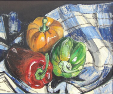 "trois doux poivrons" başlıklı Tablo Sylvestre Leonard tarafından, Orijinal sanat, Akrilik Ahşap panel üzerine monte edilmiş