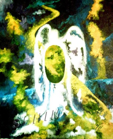 Malerei mit dem Titel "URIEL, ARCANGEL" von Slhim, Original-Kunstwerk