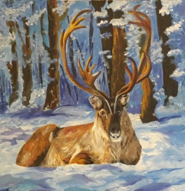 Malerei mit dem Titel "Deer" von Jekaterina Belova, Original-Kunstwerk, Öl