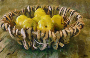 Painting titled "A Basket With Yello…" by Dragica Micki Fortuna, Original Artwork, Oil