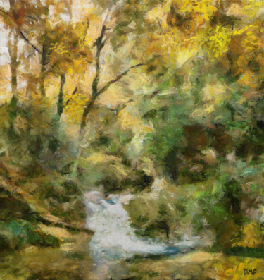 Malerei mit dem Titel "Forest Steam in Aut…" von Dragica Micki Fortuna, Original-Kunstwerk, Öl