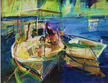 Painting titled "boats" by Dragica Micki Fortuna, Original Artwork, Oil