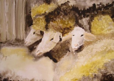 Картина под названием "Three sheep" - Ljiljana Smoljan, Подлинное произведение искусства