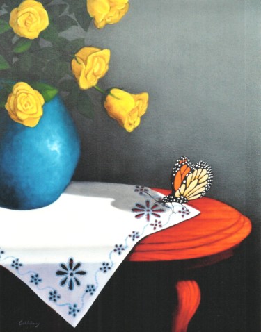 Peinture intitulée "Yellow Roses And Mo…" par Robert Goldsberry, Œuvre d'art originale, Huile
