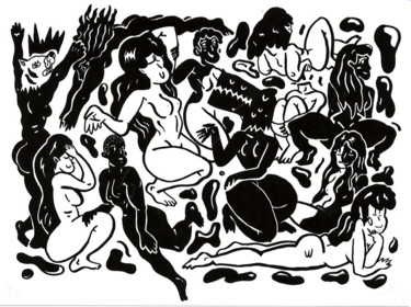 Σχέδιο με τίτλο "Bodies" από Slin, Αυθεντικά έργα τέχνης, Μαρκαδόρος