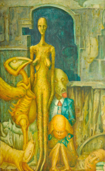 Malerei mit dem Titel "Giacometti on the f…" von Slobodan Loncarevic, Original-Kunstwerk, Öl