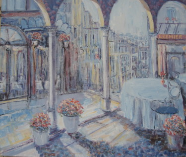 Pittura intitolato ""Cafe", Paris" da Slobodan Paunovic, Opera d'arte originale, Olio