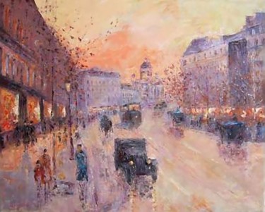 Painting titled "Along the Boulevard…" by Slobodan Paunovic, Original Artwork, Oil