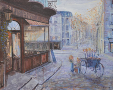 Painting titled "Cafe parisiene "La…" by Slobodan Paunovic, Original Artwork, Oil