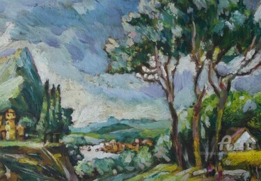 Schilderij getiteld "Paysage de montagne" door Spaki, Origineel Kunstwerk, Olie