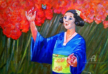 Le papillon/Mme Baterfy/ Peinture intitulée "Le papillon/Mme Bat…" par Spaki, Œuvre d'art originale, Huile