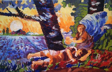 Malerei mit dem Titel "Reposer sur ses lau…" von Slobodan Spasojevic (Spaki), Original-Kunstwerk, Öl