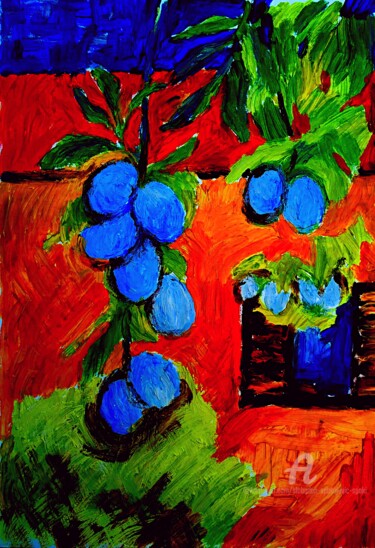 Painting titled "Les prunes/Samo slj…" by Slobodan Spasojevic (Spaki), Original Artwork, Oil
