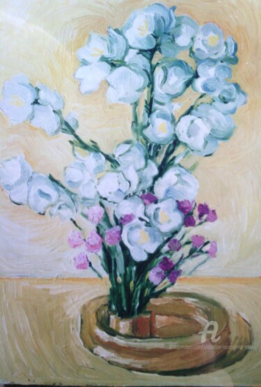 Painting titled "Les fleurs sur "ken…" by Slobodan Spasojevic (Spaki), Original Artwork, Oil