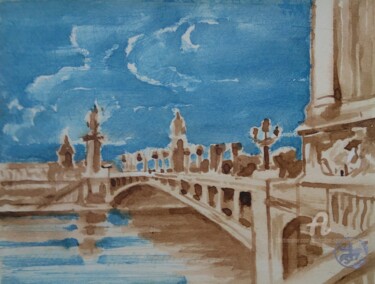 Painting titled "Le pont Alexander l…" by Slobodan Spasojevic (Spaki), Original Artwork, Watercolor