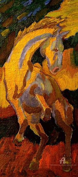 Pittura intitolato "Le chevale d'or" da Slobodan Spasojevic (Spaki), Opera d'arte originale, Olio