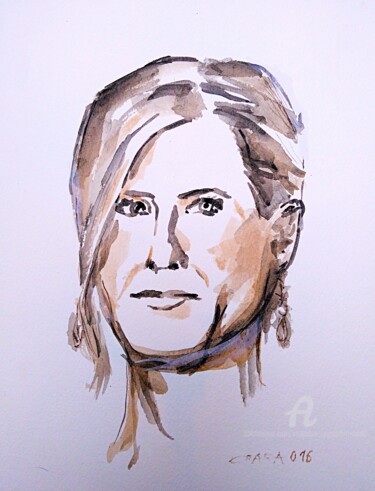 Malerei mit dem Titel "Actrice" von Slobodan Spasojevic (Spaki), Original-Kunstwerk, Aquarell