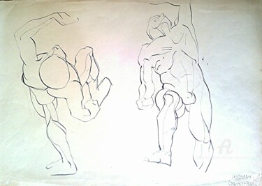 Malerei mit dem Titel "Athletes" von Slobodan Spasojevic (Spaki), Original-Kunstwerk, Tinte