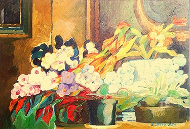 Painting titled "Arangement de fleurs" by Slobodan Spasojevic (Spaki), Original Artwork, Oil
