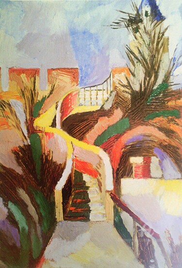 Peinture intitulée "Les escalieres sous…" par Slobodan Spasojevic (Spaki), Œuvre d'art originale, Huile