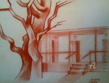 Rysunek zatytułowany „Grande l' arbre” autorstwa Slobodan Spasojevic (Spaki), Oryginalna praca, Ołówek
