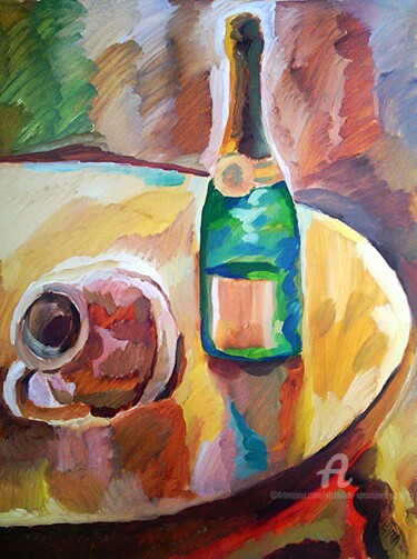 Painting titled "La bouteille sur ta…" by Slobodan Spasojevic (Spaki), Original Artwork, Oil
