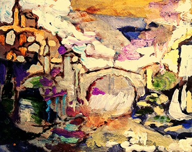 Картина под названием "Paysage avec ancien…" - Slobodan Spasojevic (Spaki), Подлинное произведение искусства