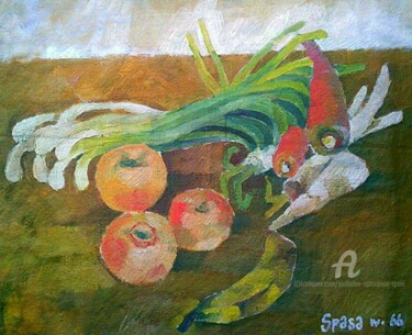 Malerei mit dem Titel "Les vegetaiiens" von Slobodan Spasojevic (Spaki), Original-Kunstwerk, Öl