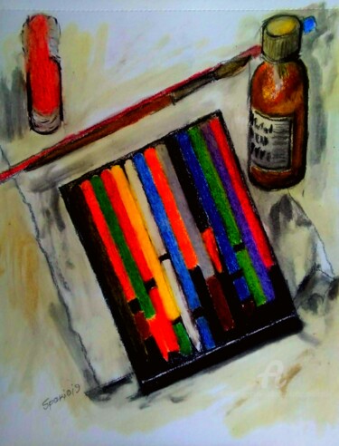 Картина под названием "Accessoire de peint…" - Slobodan Spasojevic (Spaki), Подлинное произведение искусства, Масло