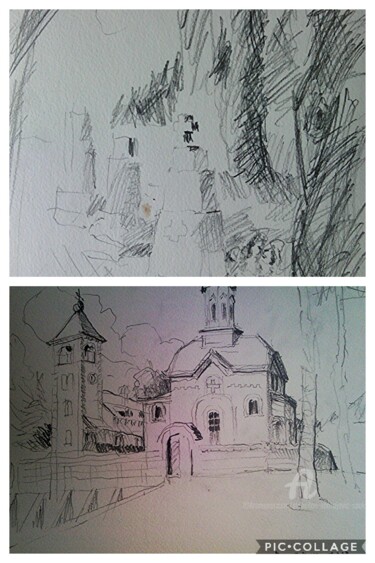 Drawing titled "Monastire"Lelić" Se…" by Slobodan Spasojevic (Spaki), Original Artwork, Graphite