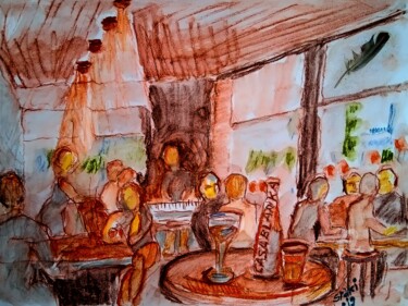 Painting titled "Bar" by Slobodan Spasojevic (Spaki), Original Artwork, Oil