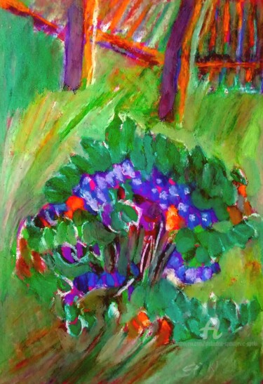 Peinture intitulée "Arbuste avec builes…" par Slobodan Spasojevic (Spaki), Œuvre d'art originale, Huile