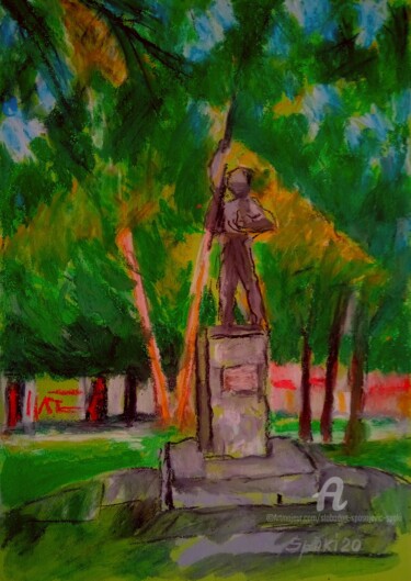 Pintura titulada "Le monument Vrdnik" por Slobodan Spasojevic (Spaki), Obra de arte original, Oleo