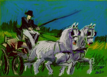 Peinture intitulée "Čeze/chariot/" par Slobodan Spasojevic (Spaki), Œuvre d'art originale, Pastel